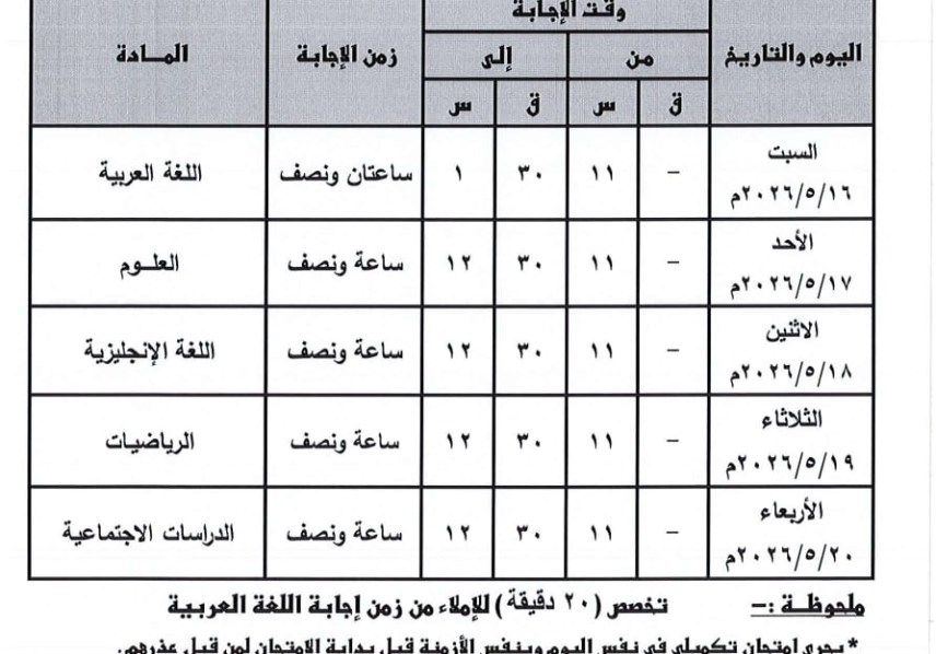 جداول امتحانات الفصل الدراسي الثاني 