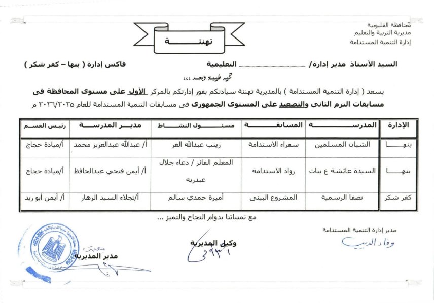 مدارس القليوبية تحصد المراكز العليا