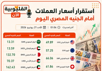 استقرار نسبي بأسعار العملات الأجنبية والعربية أمام الجنيه المصري اليوم الأحد 21 يونيو 2026